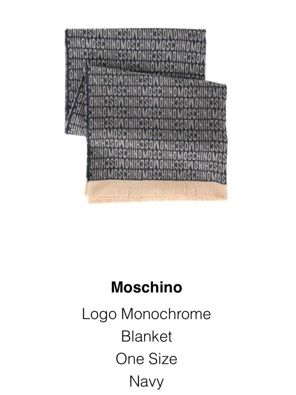 Moschino Navy and Beige Logo Throw Blanket